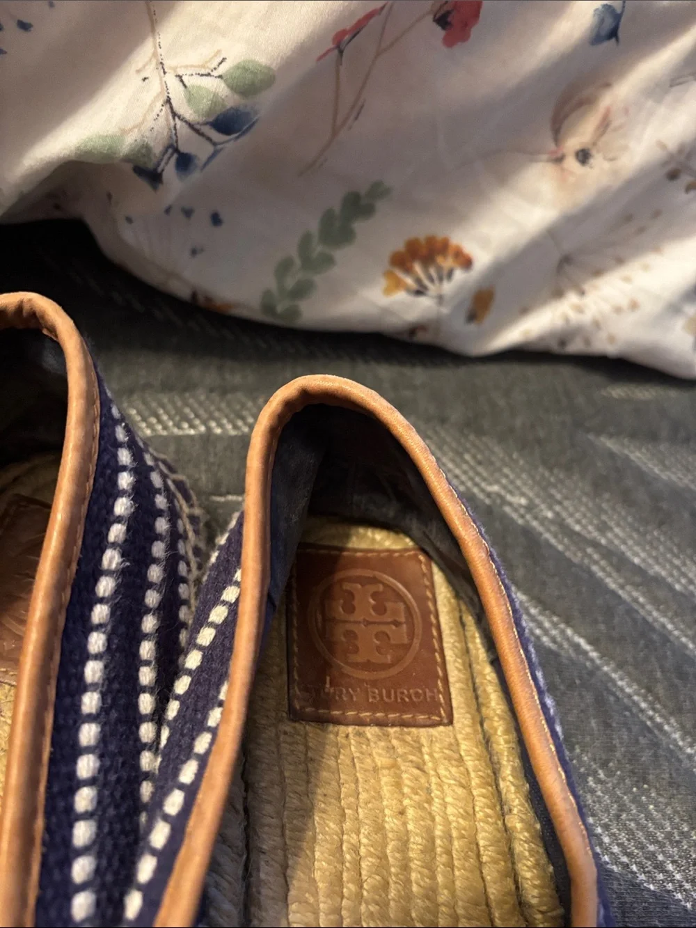 Tory Burch Blue Shaw Espadrilles Cotton/Vegan Leather Shoes size 9